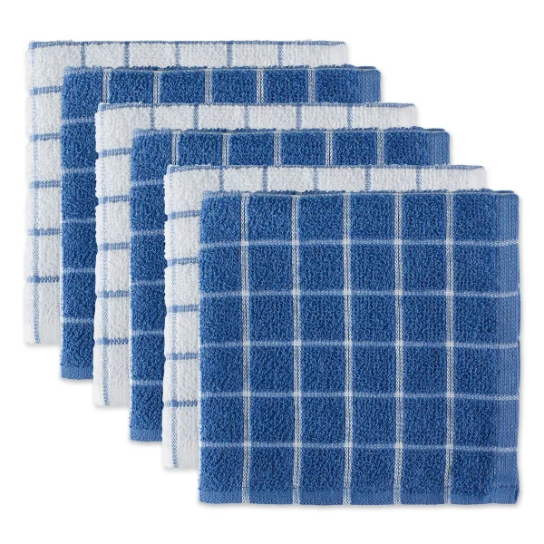 Design Imports Windowpane Dishcloth Set 6 Piece, 12X12", Blueberry