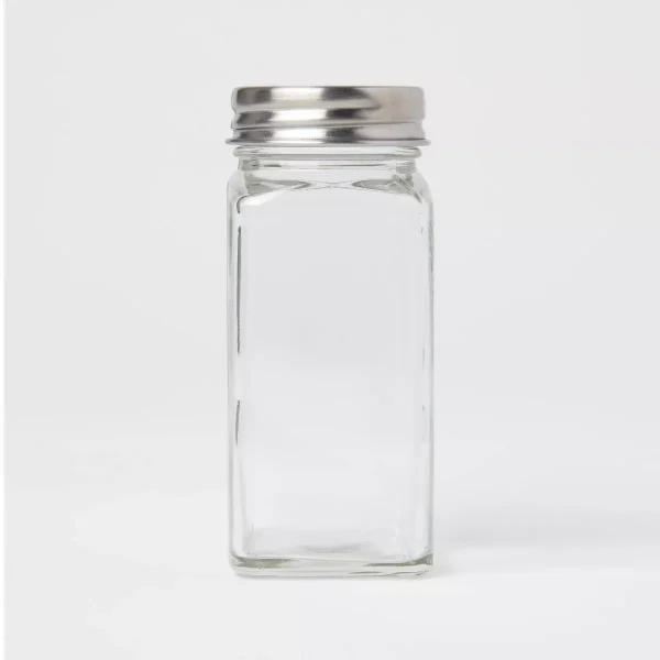 3.5oz Glass Square Spice Jar: Traditional Clear Seasoning Bottle, Hand Wash, 4.13" Height