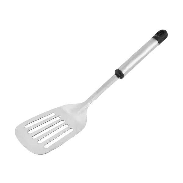 Unique Bargains Kitchen Cooking Non-stick Slotted Pancake Spatulas Turners Black Silver Tone 1 Pc